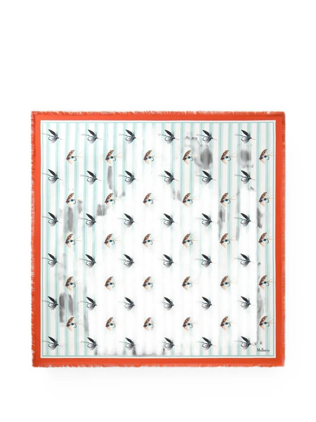  Mulberry Feather-print Frayed Scarf - Blanco 