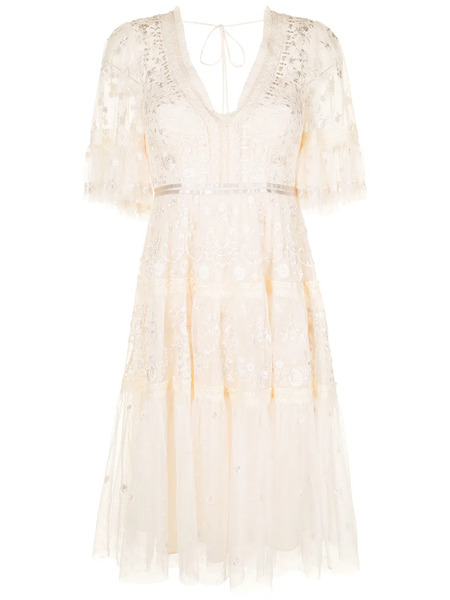  Needle & Thread Vestido Acampanado Con Bordado Floral - Neutro 