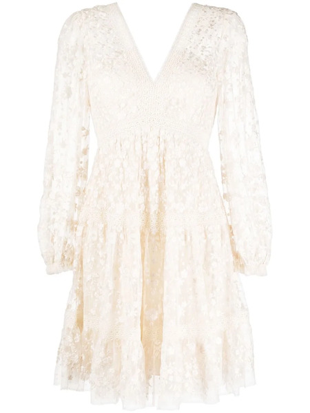  Needle & Thread Vestido Con Encaje Floral Bordado - Blanco 