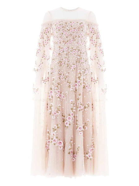  Needle & Thread Vestido Midi Crescent Roses - Neutro 