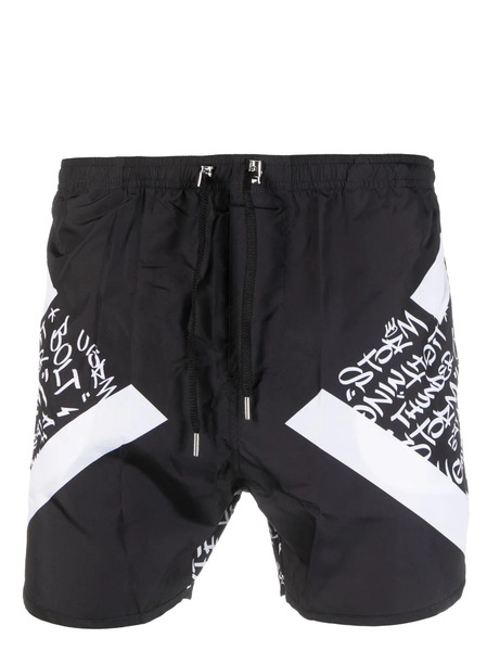 Neil Barrett Bañador Con Cordones Y Estampado De Caligrafía - Negro 