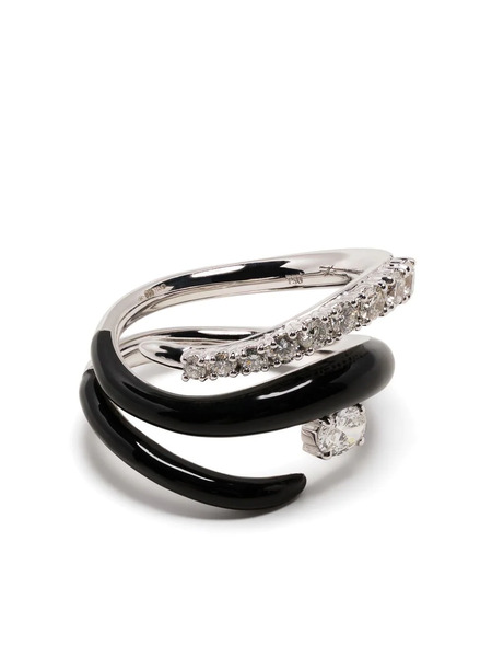  Nikos Koulis Anillo En Oro Blanco De 18kt Con Diamantes Y Esmalte - Plateado 