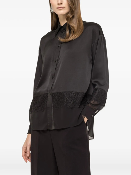  Nissa Camisa Con Panel De Encaje - Negro 