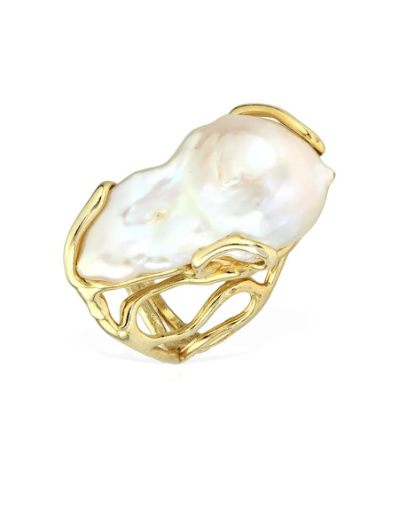  Obsidian Anillo Con Perla - Dorado 