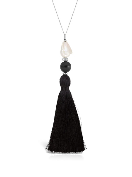  Obsidian Collar Con Borla Y ónix - Plateado 