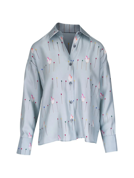  Odeeh Camisa Estampada De Seda - Azul 