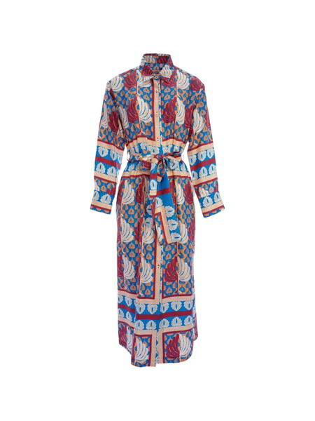  Odeeh Vestido Camisero Midi Con Estampado Gráfico - Azul 