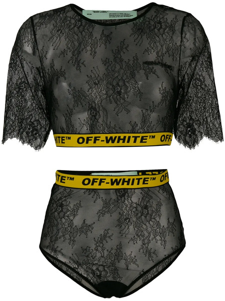  Off-white Conjunto De Noche De Encaje - Negro 