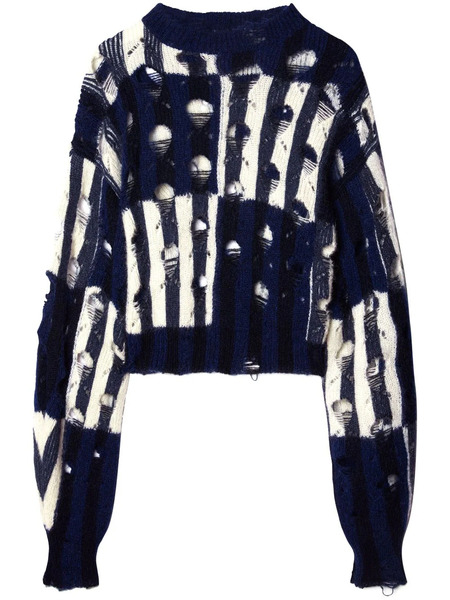  Off-white Jersey Shibori Con Efecto Envejecido - Azul 