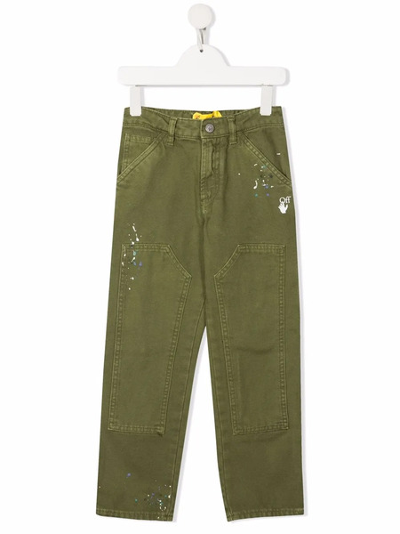  Off-white Kids Pantalones Rectos Con Efecto De Salpicadura De Pintura - Verde 
