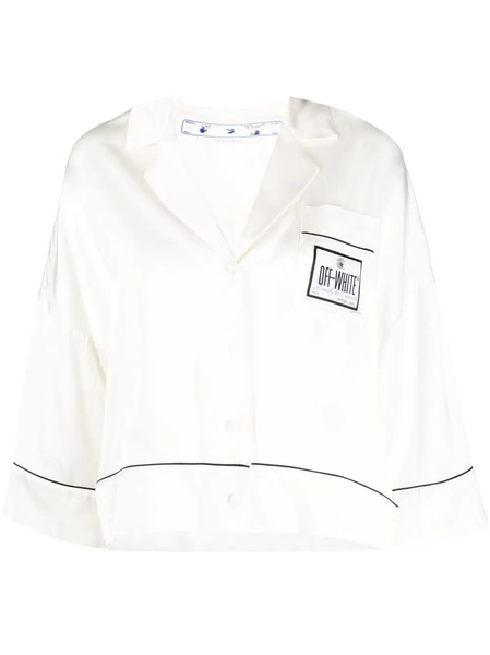 Off-white Satin Pajama Crop Shirt - Blanco 