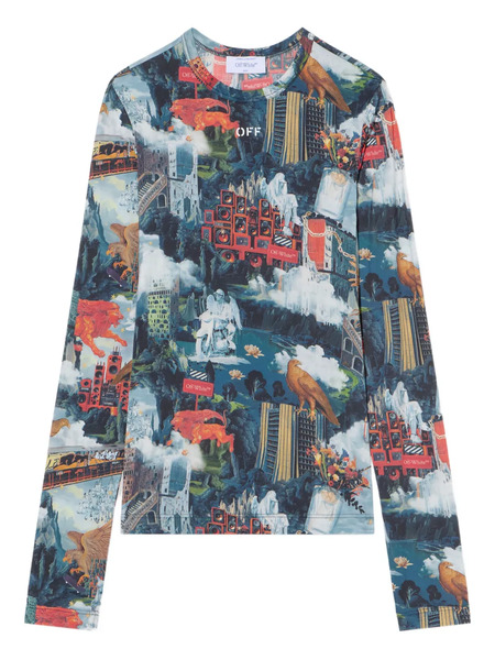  Off-white Top Con Estampado Urbano - Azul 