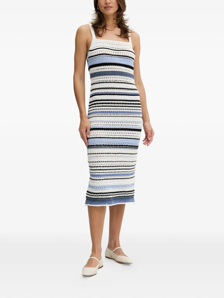  Oui Vestido Midi A Rayas - Blanco 