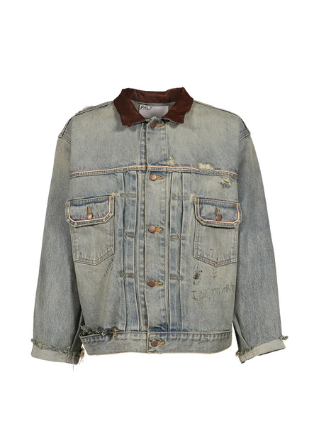  Paly Buffalo 66 Distressed-effect Contrast-collar Denim Jacket - Azul 