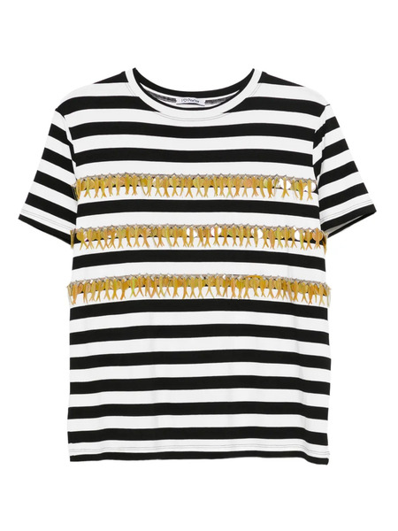  Parlor Top A Rayas Con Volantes - Negro 