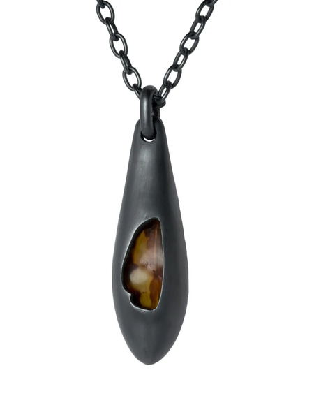  Parts Of Four Collar Chrysalis En Plata De Ley Con ámbar - Negro 