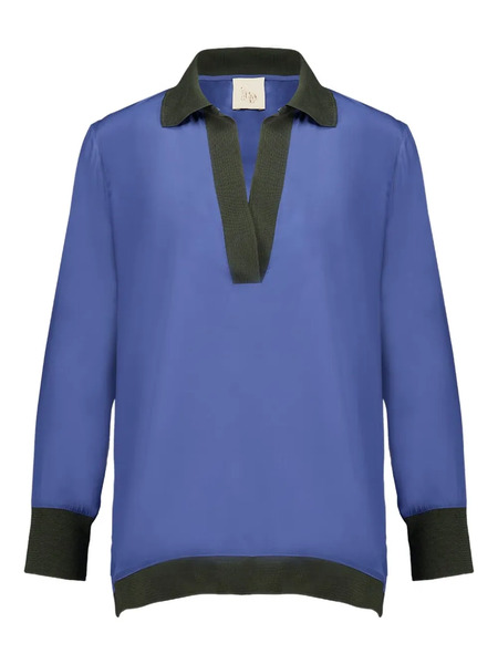  Paula Blusa Con Cuello En Contraste - Azul 