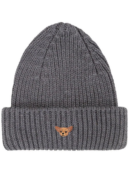  Pelo Foundation Gorro Con Aplique De Perro - Gris 