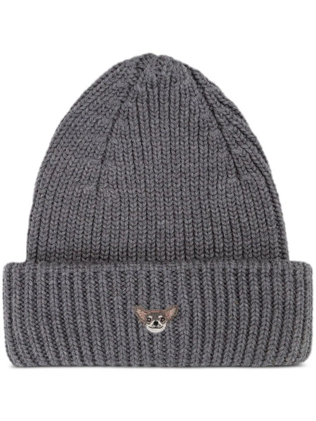  Pelo Foundation Gorro Con Aplique De Perro - Gris 