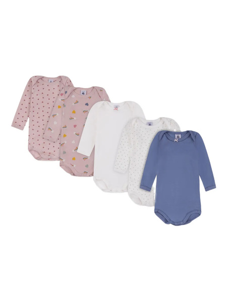  Petit Bateau Pack De Cinco Bodies Con Corazón Estampado - Azul 