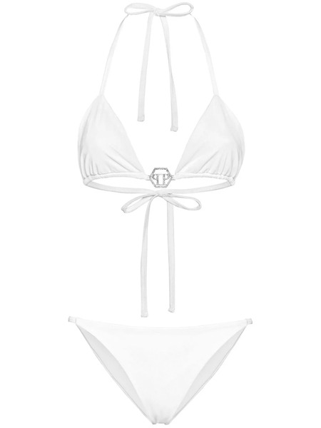  Philipp Plein Bikini Triangular Con Placa Del Logo - Blanco 