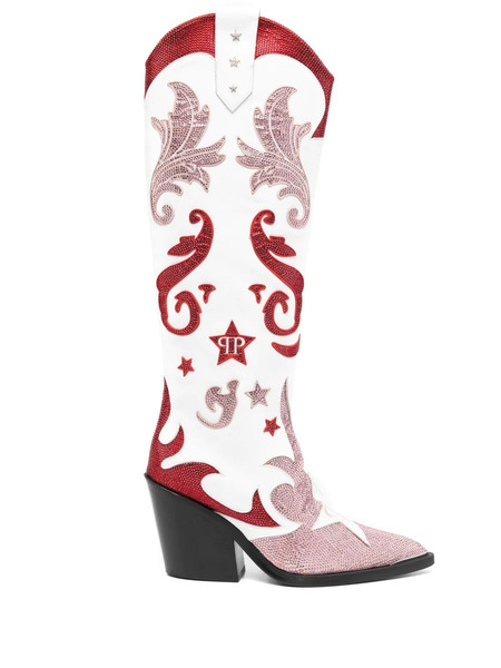  Philipp Plein Botas Cowboy Con Tacón De 100mm - Blanco 