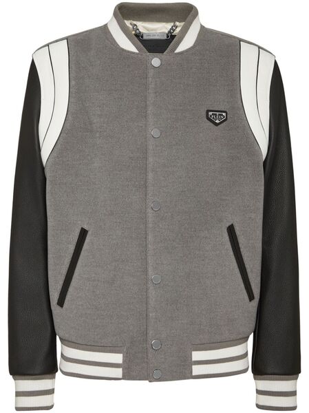  Philipp Plein Chaqueta Bómber Con Mangas De Cuero - Gris 