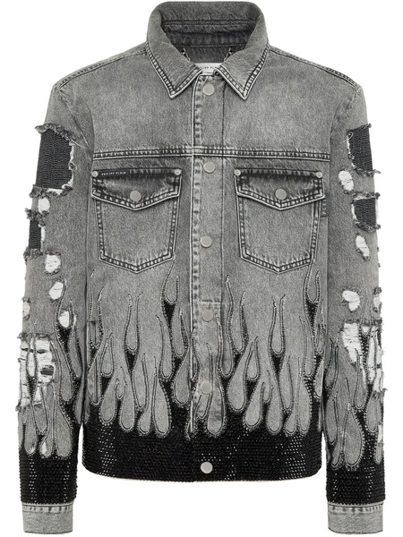 Philipp Plein Chaqueta Vaquera Strass Flame Oversize - Gris 