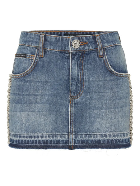  Philipp Plein Falda Vaquera Con Apliques De Strass - Azul 