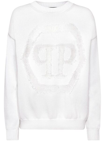  Philipp Plein Jersey Con Logo En Devoré - Blanco 