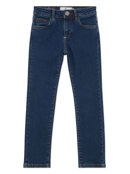  Philipp Plein Junior Vaqueros Rectos Con Parche Del Logo - Azul 