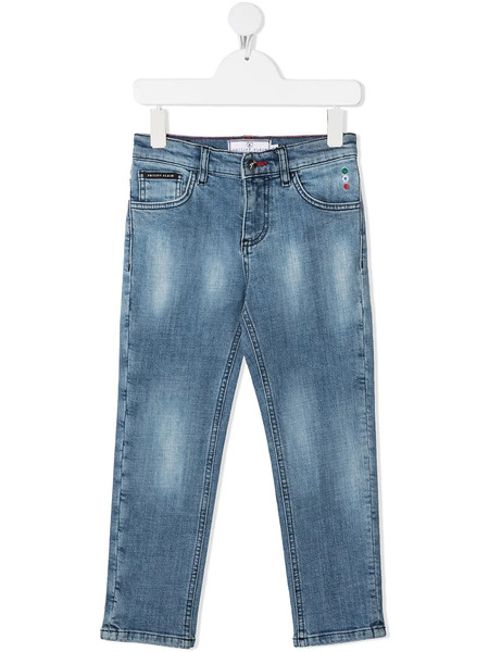  Philipp Plein Junior Vaqueros Rectos Iconic Plein - Azul 