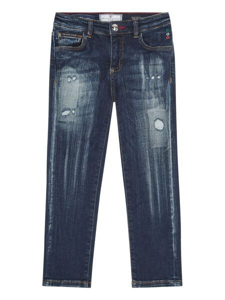  Philipp Plein Junior Vaqueros Skull & Bones - Azul 
