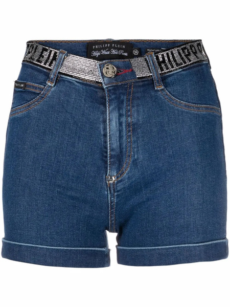  Philipp Plein Pantalones Vaqueros Cortos Con Logo Y Detalles - Azul 