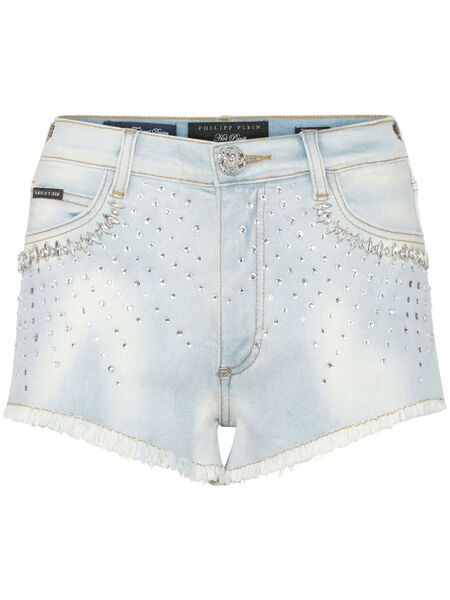  Philipp Plein Pantalones Vaqueros Cortos Con Strass - Azul 