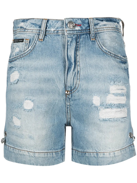  Philipp Plein Pantalones Vaqueros Cortos Iconic Pins - Azul 
