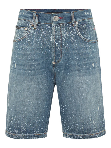  Philipp Plein Shorts Con Apliques De Strass - Azul 