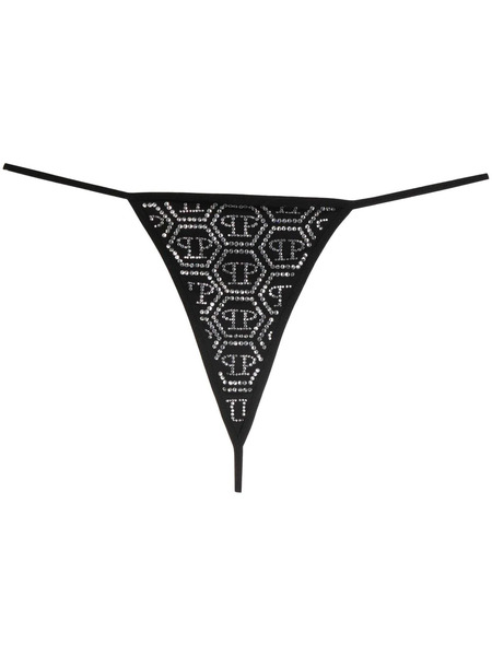 Philipp Plein Tanga Con Logo De Strass - Negro 
