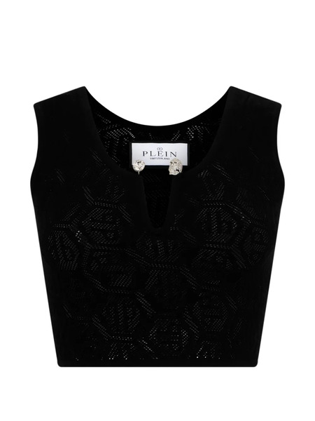  Philipp Plein Top Sin Mangas Con Monograma - Negro 