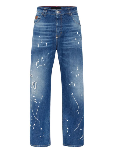  Philipp Plein Vaqueros Beach Boy Fit Con Efecto Envejecido - Azul 
