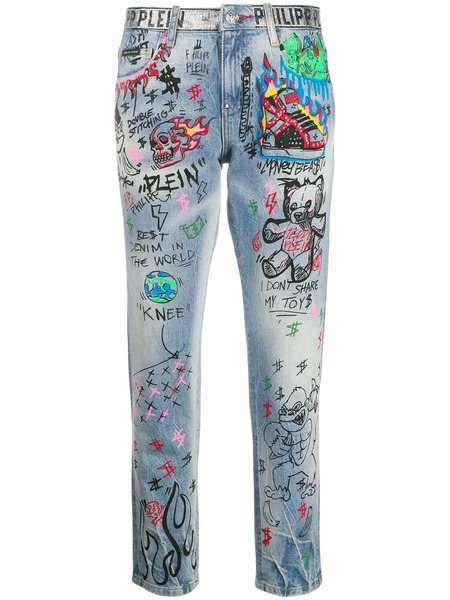  Philipp Plein Vaqueros Boyfriend Art 5 Graffiti - Azul 
