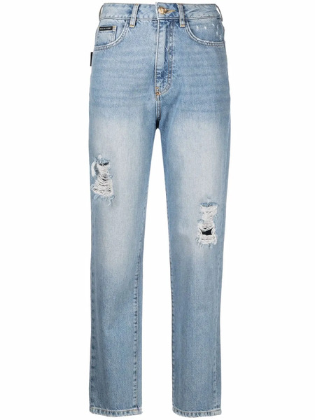  Philipp Plein Vaqueros Boyfriend Capri - Azul 