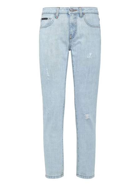  Philipp Plein Vaqueros Boyfriend Con Efecto Envejecido - Azul 