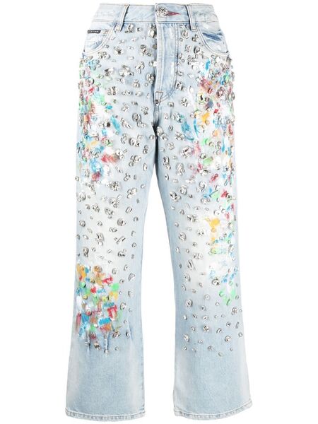  Philipp Plein Vaqueros Capri Con Detalles De Strass - Azul 