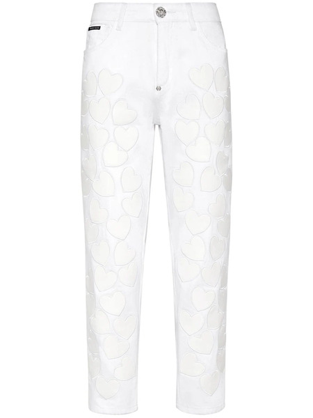 Philipp Plein Vaqueros Capri Con Parche Heart - Blanco 