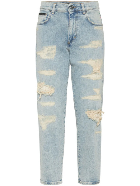  Philipp Plein Vaqueros Capri Rasgados - Azul 