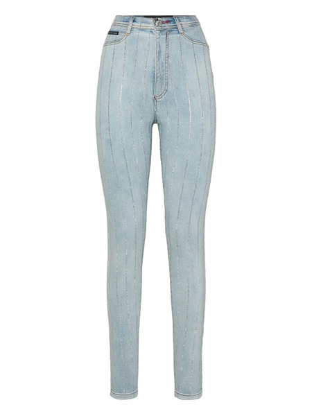  Philipp Plein Vaqueros Con Detalle De Cristales - Azul 