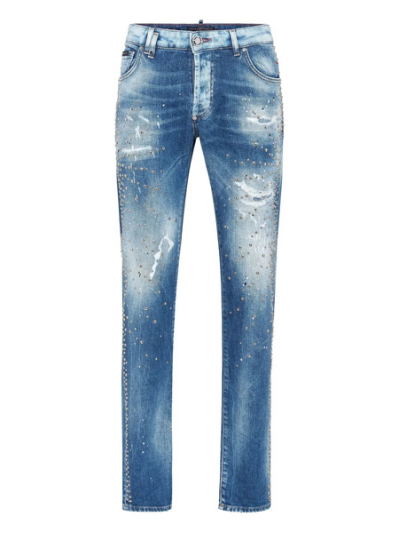  Philipp Plein Vaqueros Con Efecto Envejecido Y Apliques - Azul 