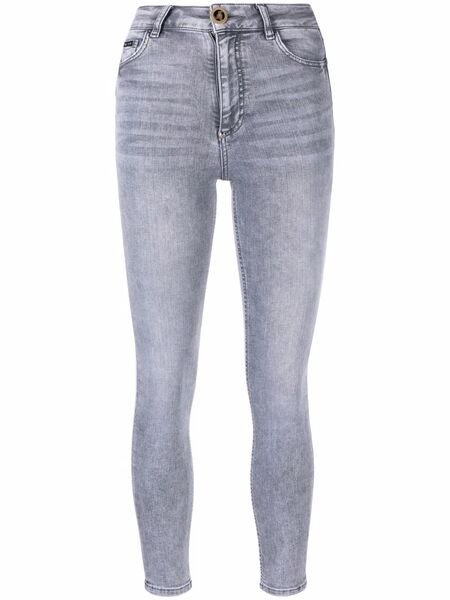  Philipp Plein Vaqueros Pitillo Capri Con Efecto Desgastado - Gris 