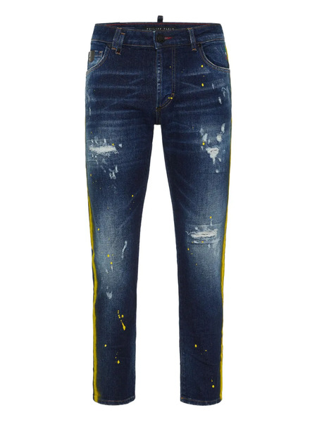  Philipp Plein Vaqueros Rectos Con Efecto Envejecido - Azul 